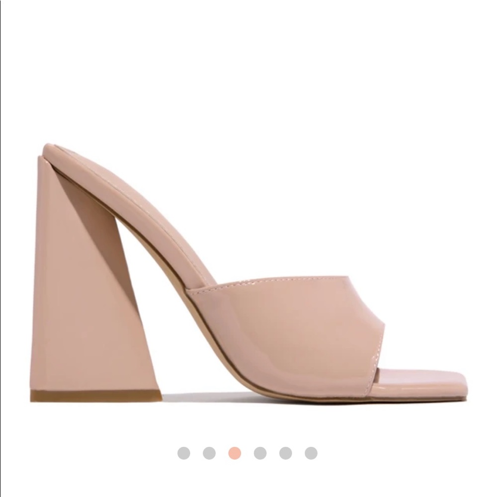 Square Block Heel Mule In Nude Patent Vegan Leather
